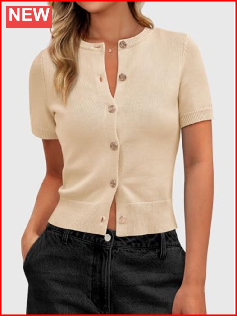 100% Viscose Cropped Short Sleeve Cardigan Women - Picture 5 of 6